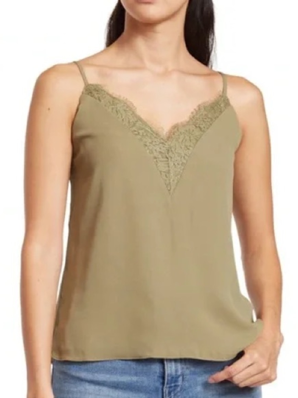 Nordstrom Melrose & Market Lace Trim V-Neck Cami Tank Top - Olive